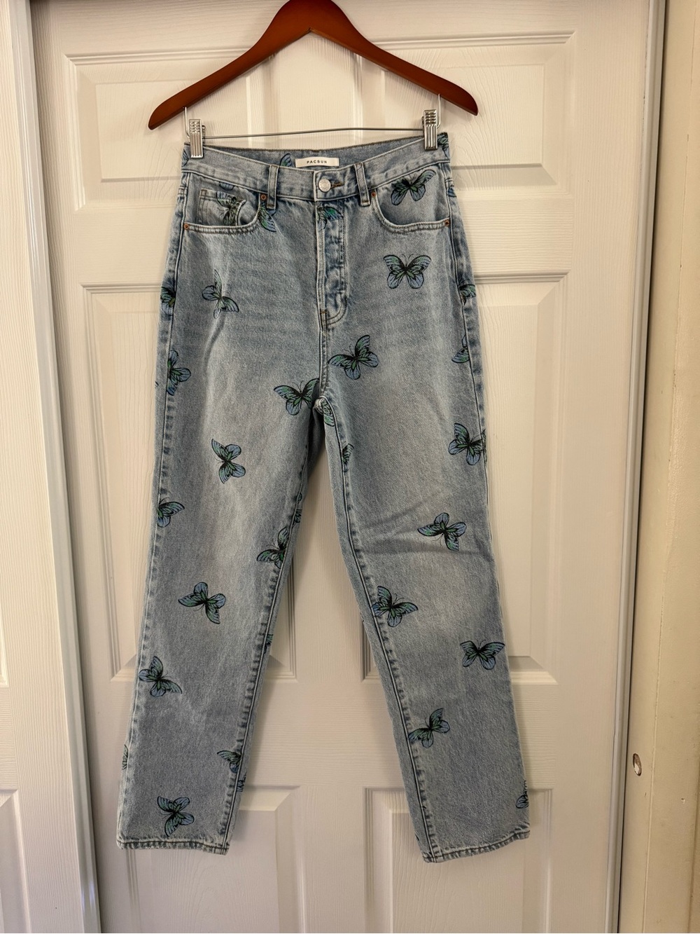 PacSun Butterfly Print High Rise Dad Jeans Light Wash Size 28